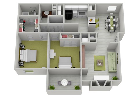 Floor plan for 2 beds, 1 bath, 1070 sqft
